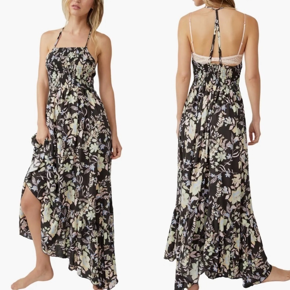 NWOT Free People Heat Wave Floral Print High/Low Dress - Midnight Combo S